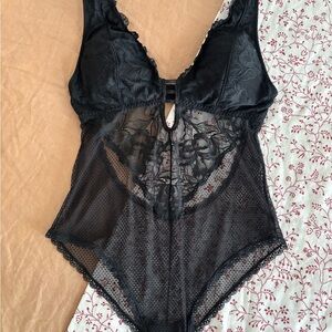 La Vie En Rose Black Lace Bodysuit